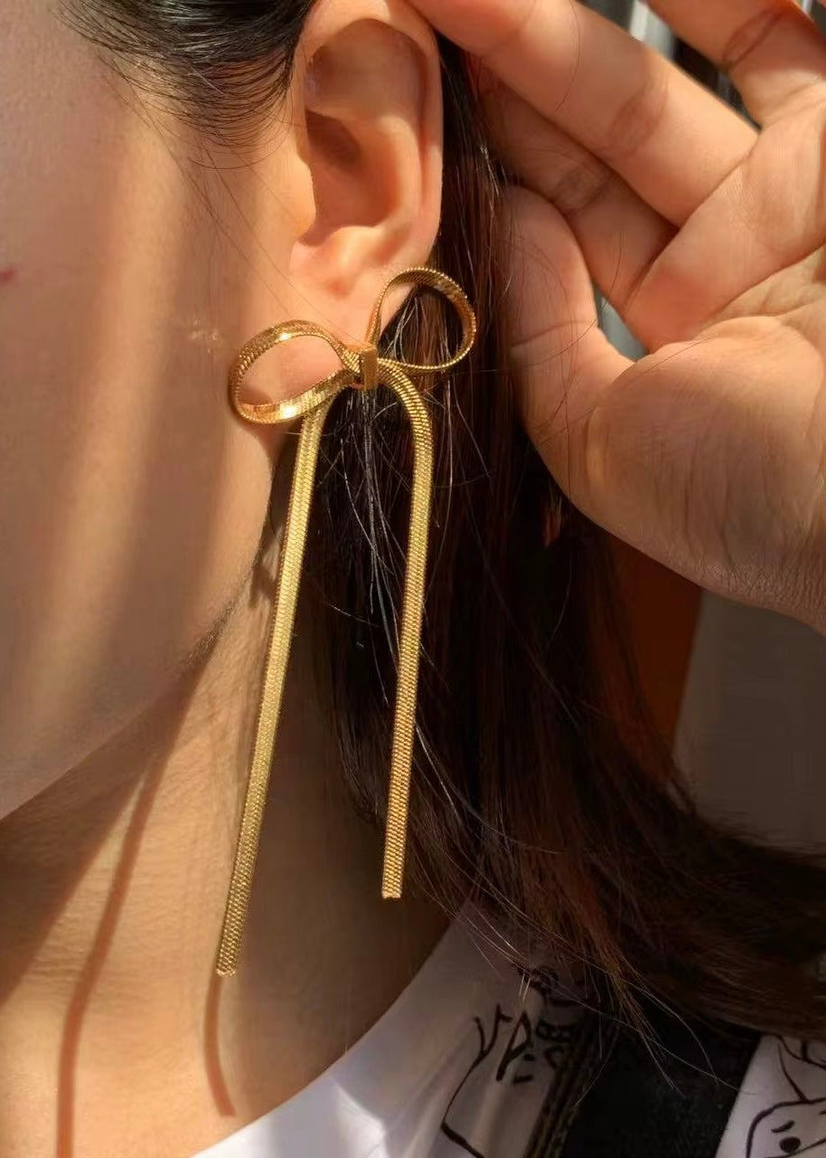 Lace bow earrings(Gold)