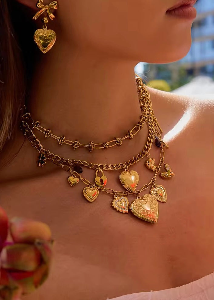 Luxe heart charms necklace