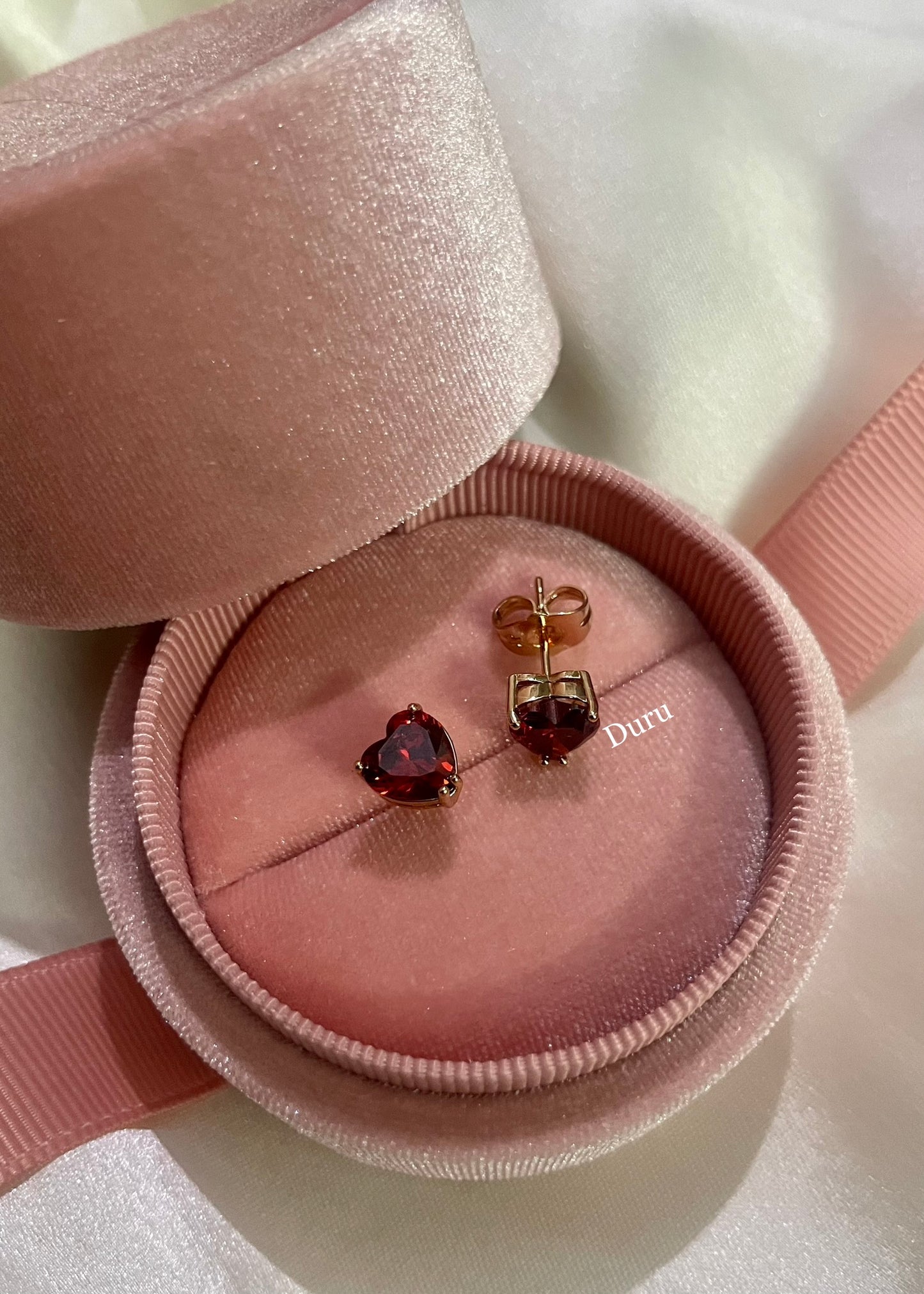 Garnet heart earrings