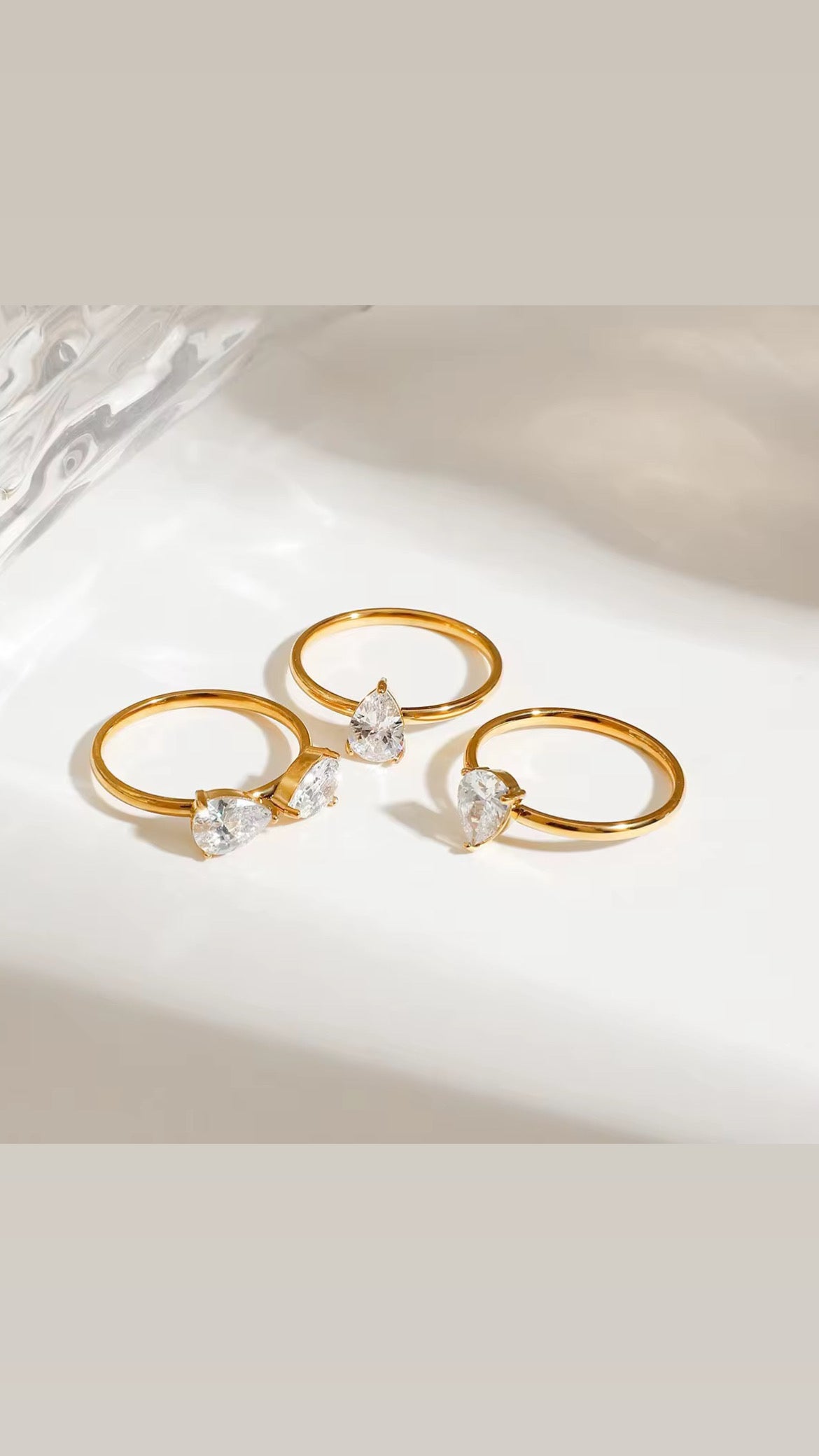 Drop solitaire ring(Set of 3)
