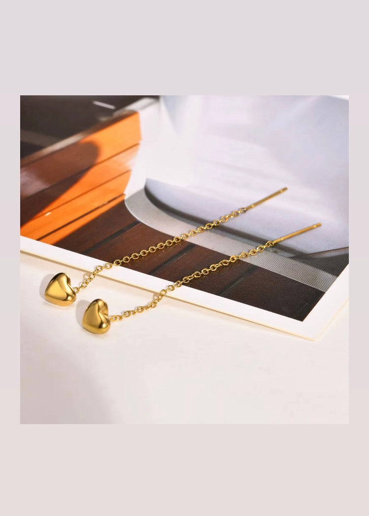 Needle-thread heart earrings