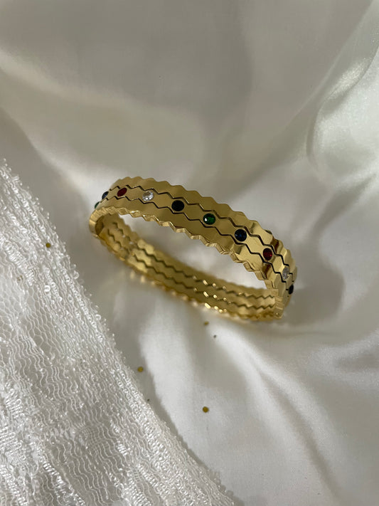 Multicolour stones lace bracelet(Gold)