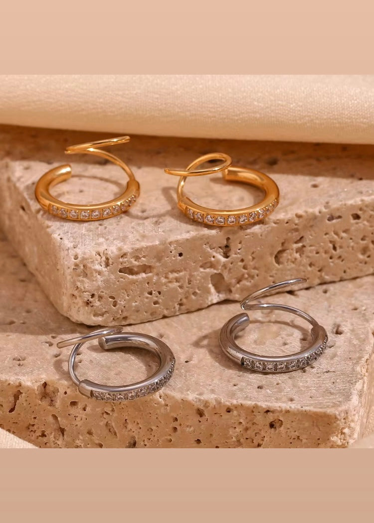 Spiral blingy hoops(Silver)