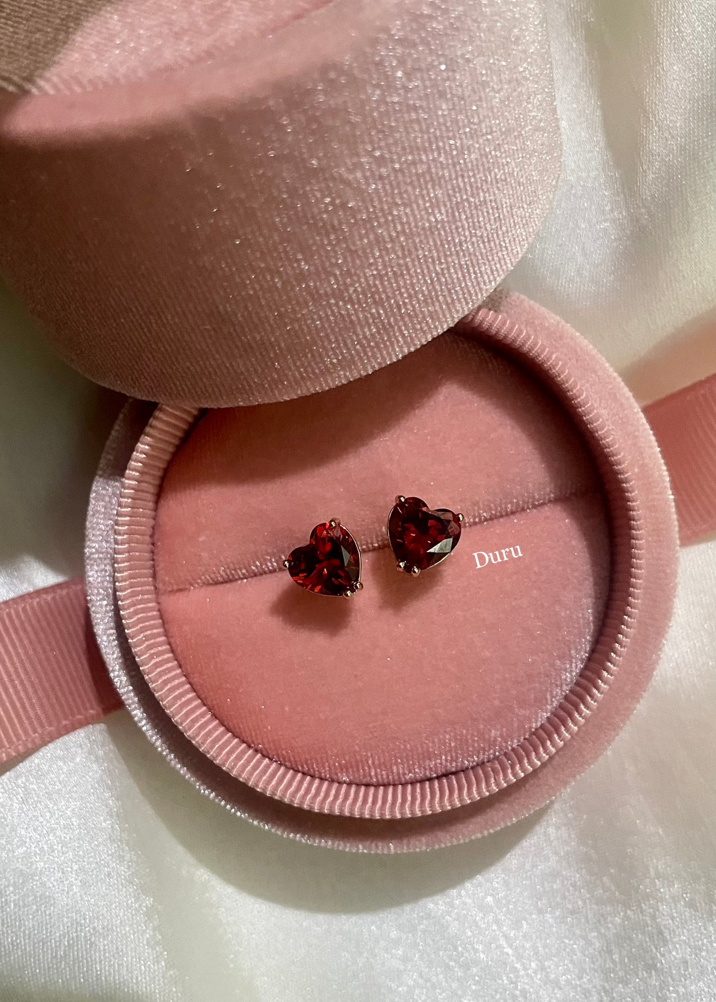 Garnet heart earrings