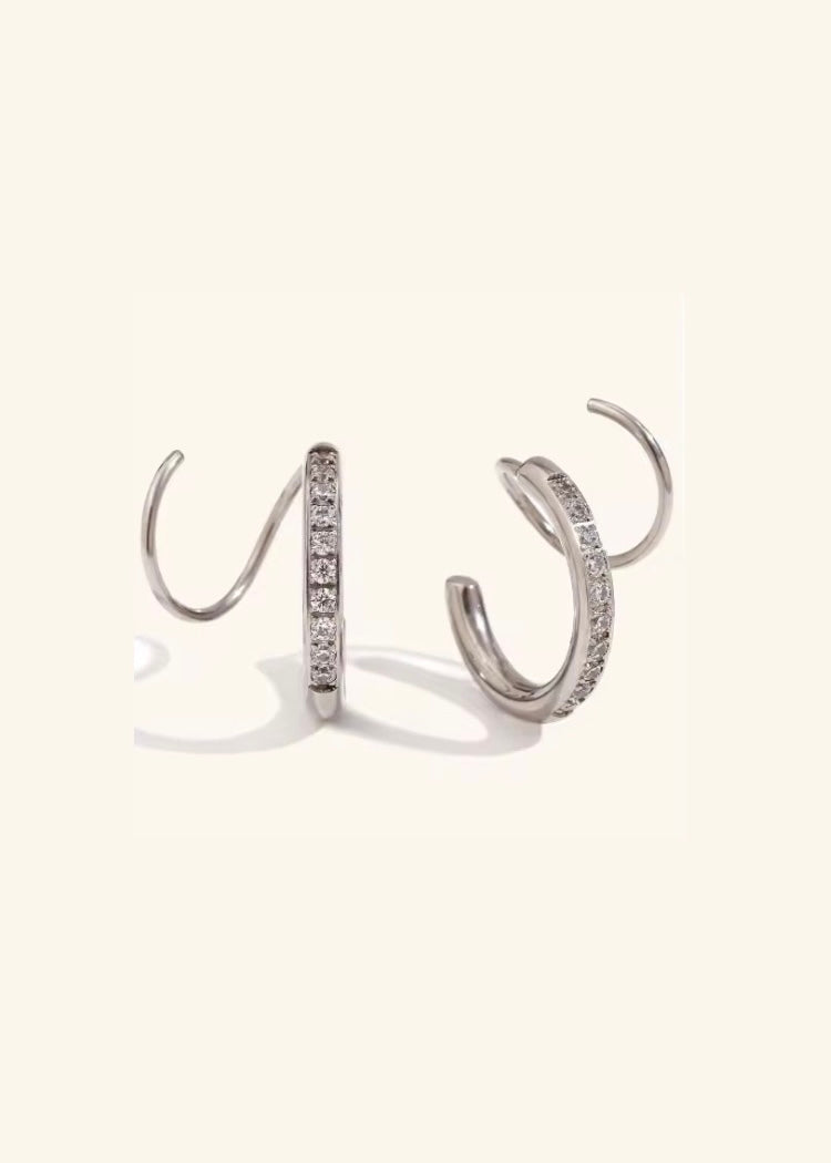 Spiral blingy hoops(Silver)