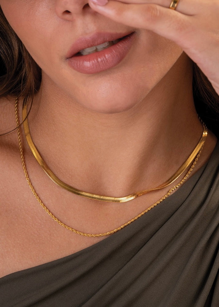 Rope & snake chain layer necklace