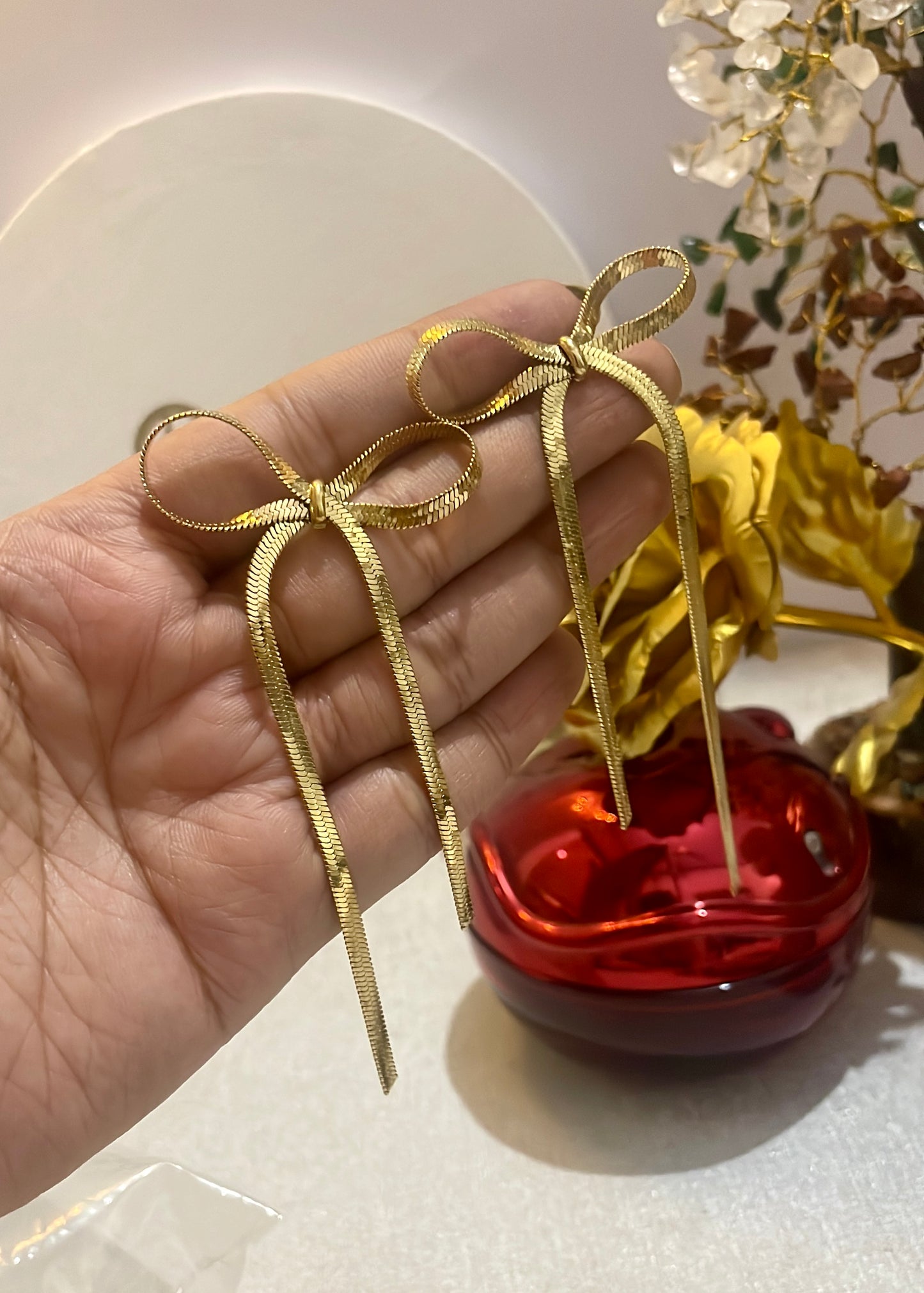 Lace bow earrings(Gold)