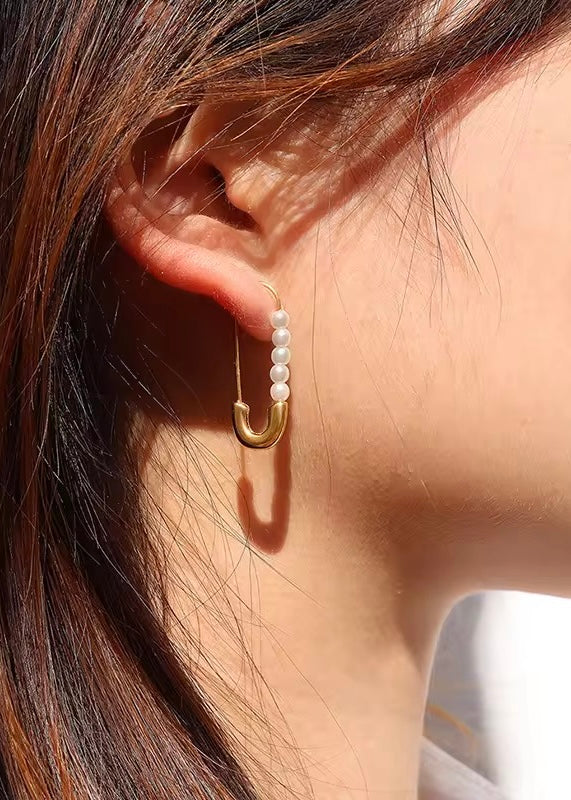 Safety pin pearl earrings