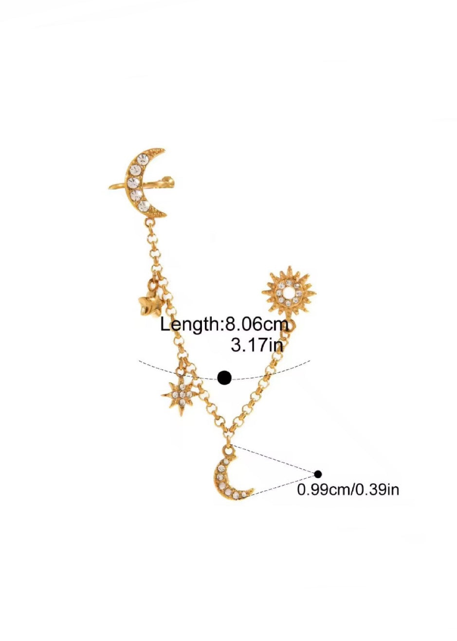 Celestial sun-moon chain earrings