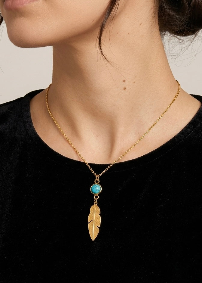 Turquoise feather necklace