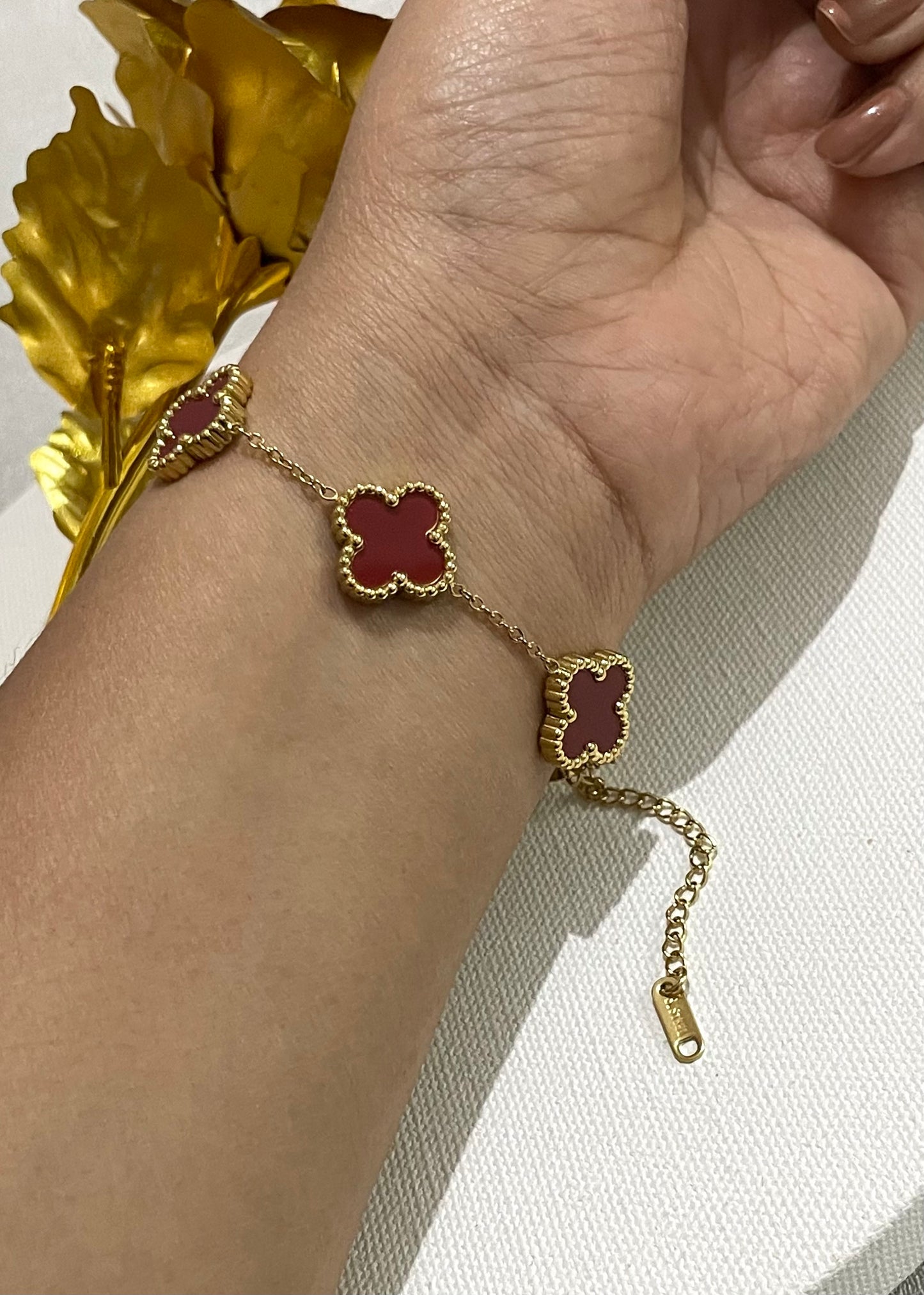 Deep red clover bracelet