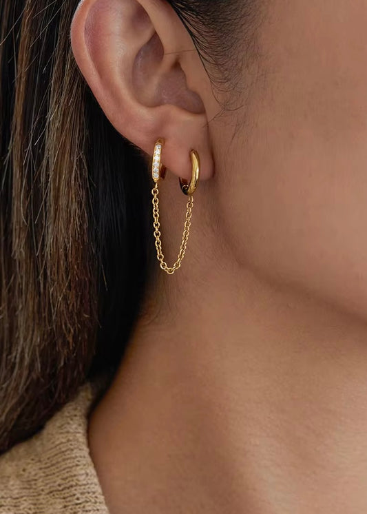 Dual hoop chain earrings