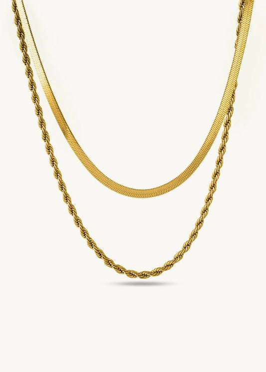 Rope & snake chain layer necklace