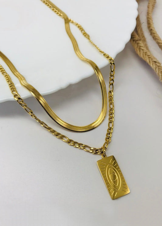 Evil eye double layer necklace