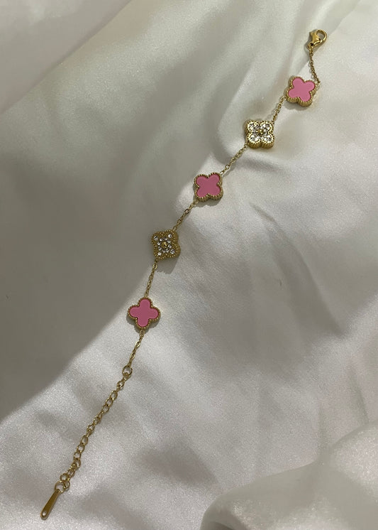 Pink blingy clover bracelet