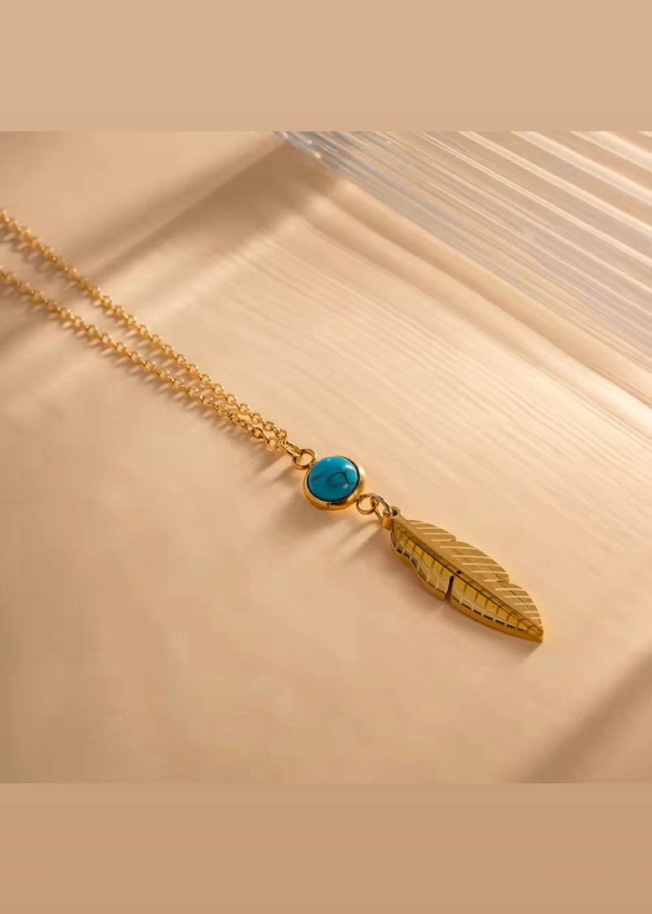 Turquoise feather necklace