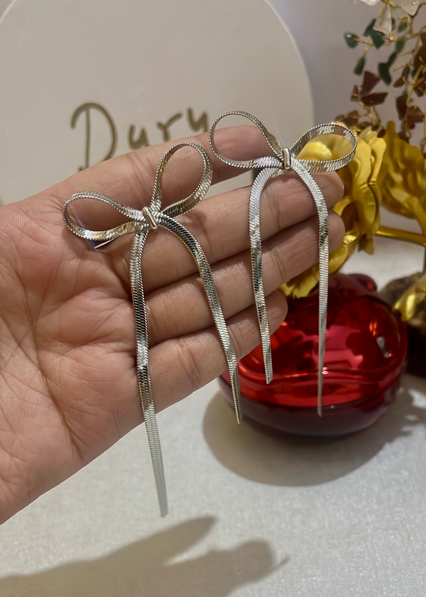 Lace bow earrings(Silver)