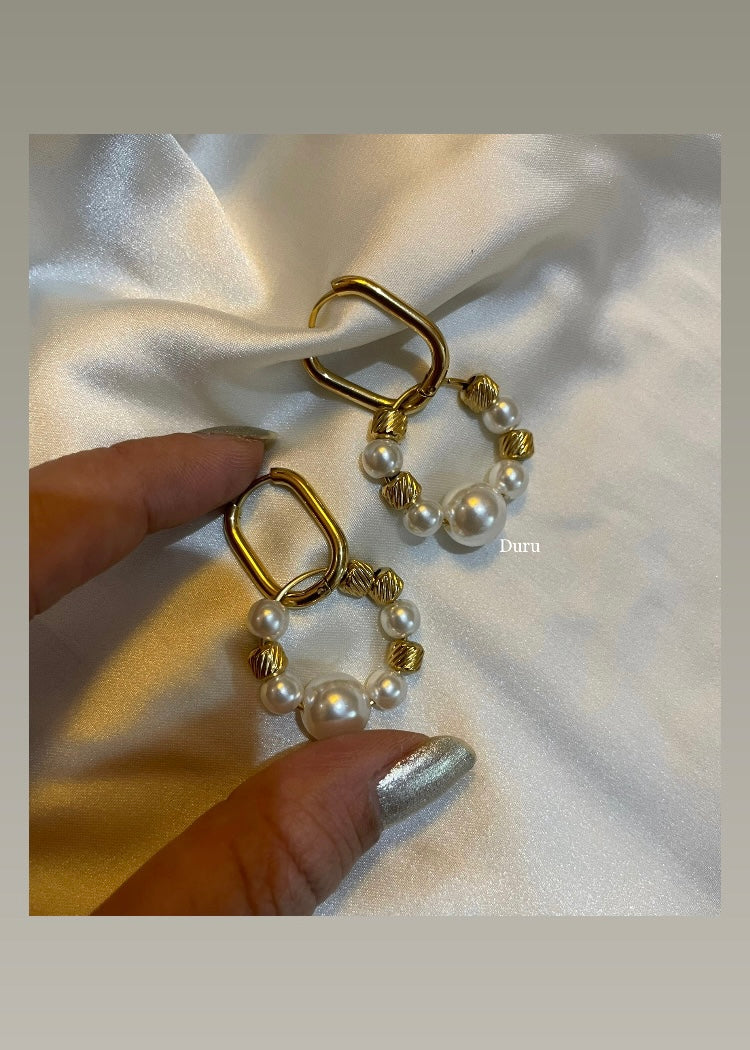 Velvet pearl hoops
