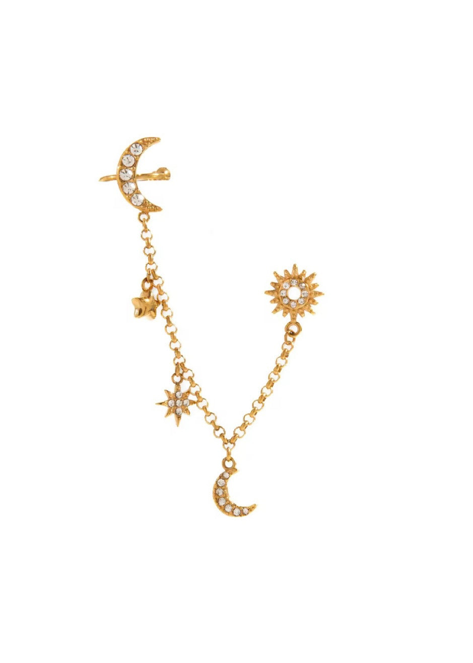Celestial sun-moon chain earrings
