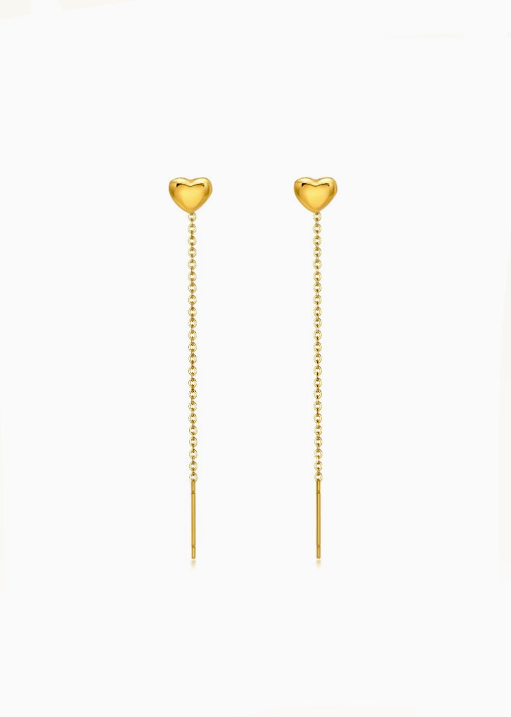 Needle-thread heart earrings