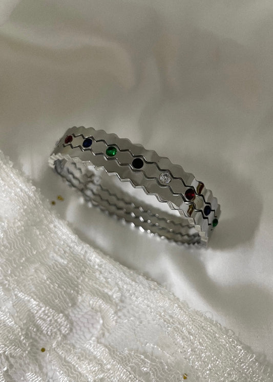Multicolour stones lace bracelet(Silver)