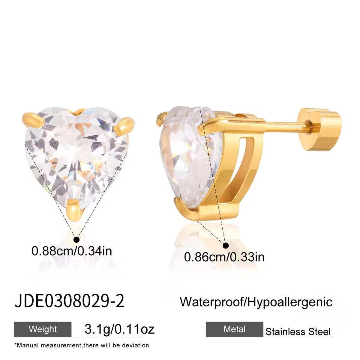 Heart solitaire studs
