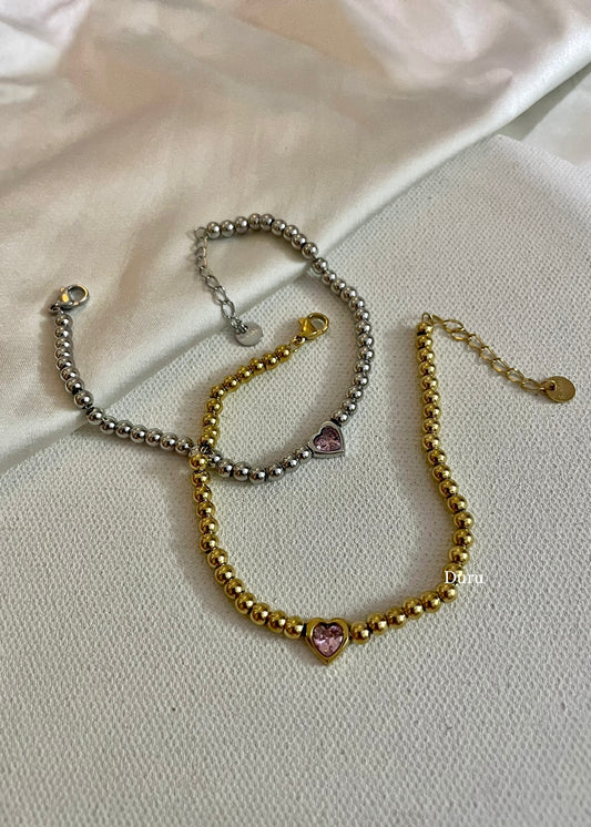Blush heart beads bracelet